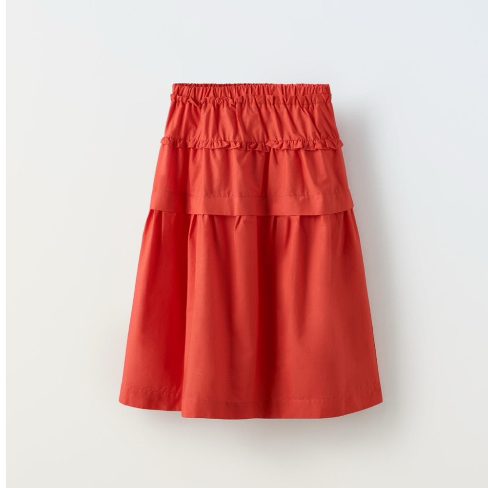 NWT Zara 9Y ruffled tiered midi dress cotton red